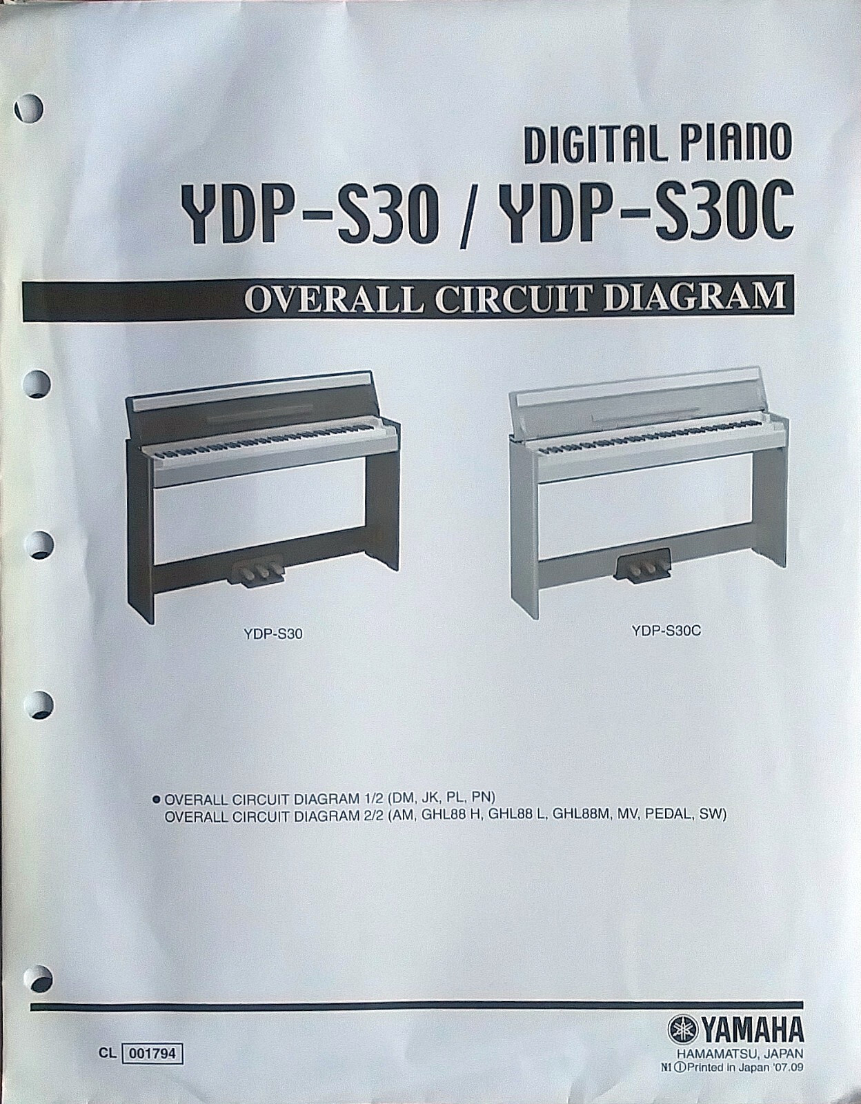 Yamaha YDP-S30 and YDP-S30C Digital Piano Original Overall Circuit Diagram Sheet