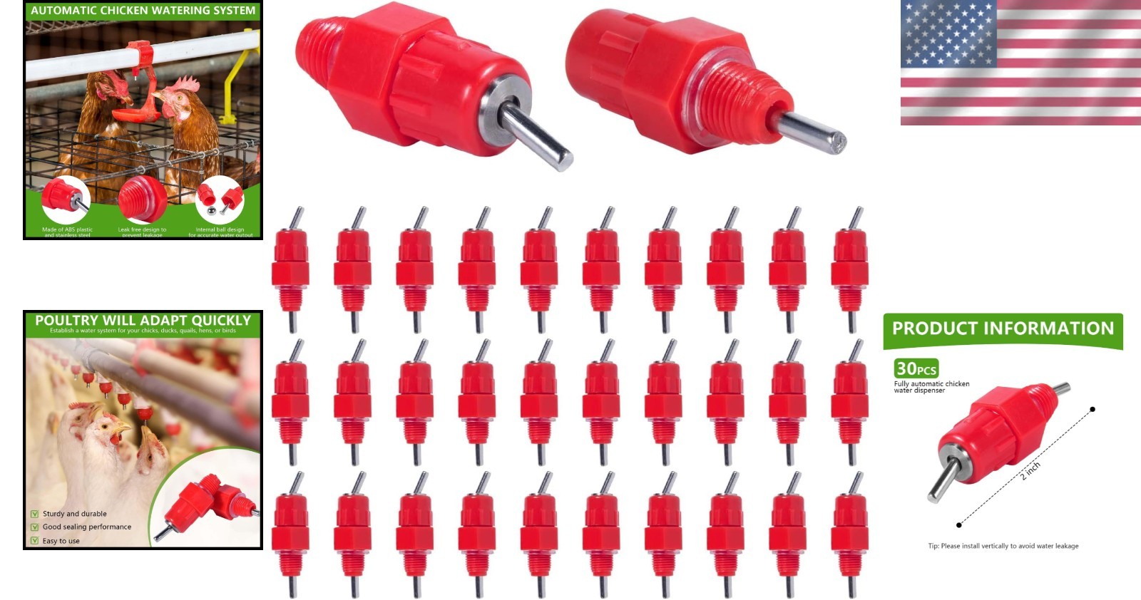 30 Pack Automatic Chicken Waterer - Efficient Gravity-Fed Poultry System