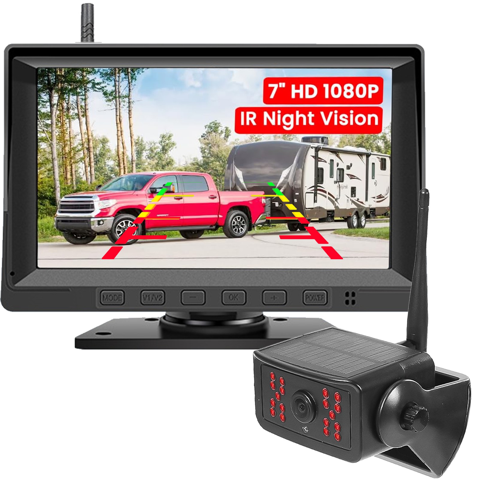 Wireless Solar Magnetic Backup Camera +7" IPS Guesture Wake up Monitor for Truck