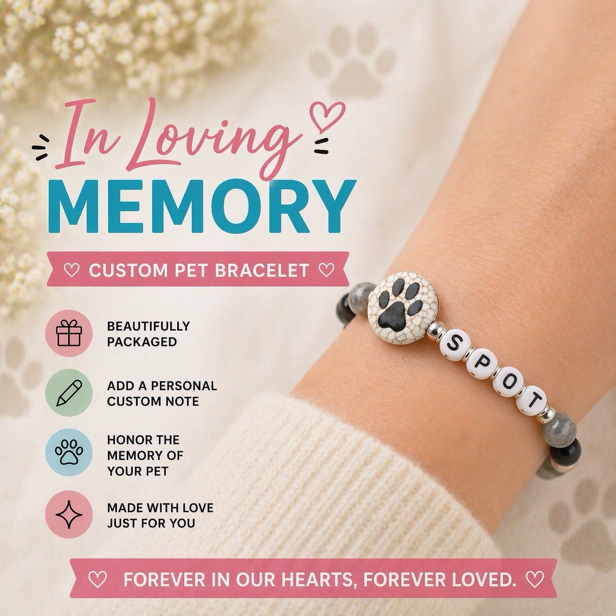 Custom Personalized Handmade Pet Name Bracelet For Cat Dog Turtle Bird Lizard
