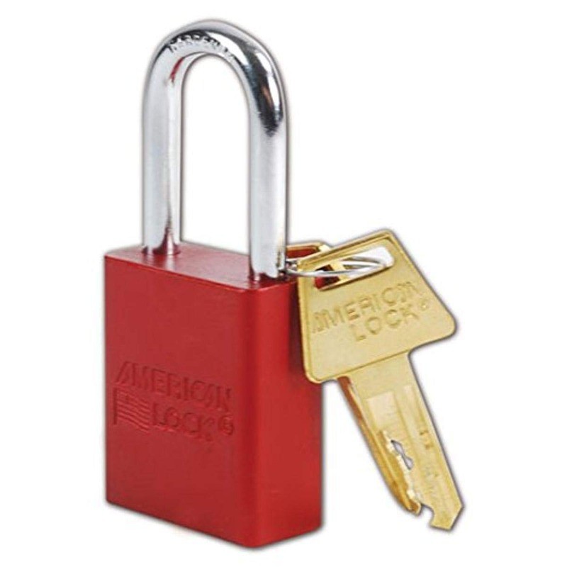 A1106RED Aluminum Red Safety Padlock with 1/4"" x 1-1/2"" Shackle", 1-Padlock