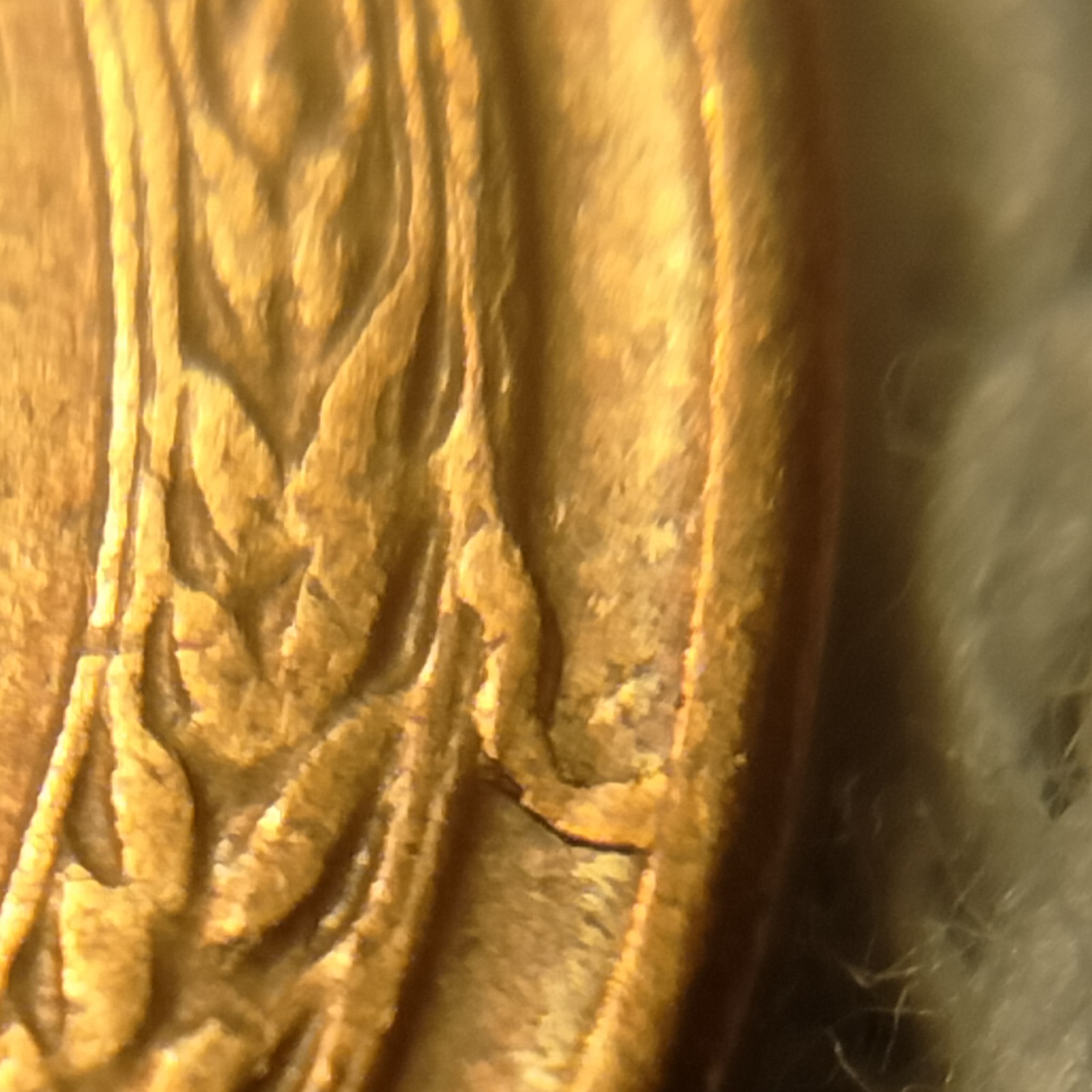 1957 D Lincoln Wheat Cent Reverse Die Break