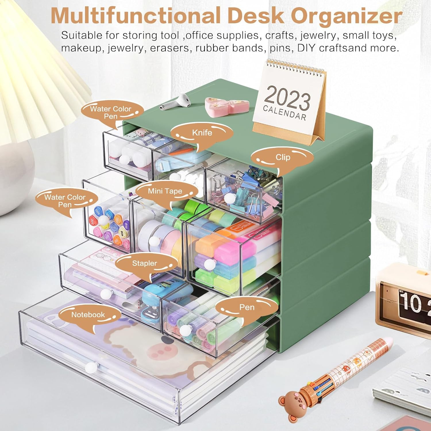 Desk Storage Organizer with 9 Drawers, 4 Tiers Stackable Desktop Craft Storage D