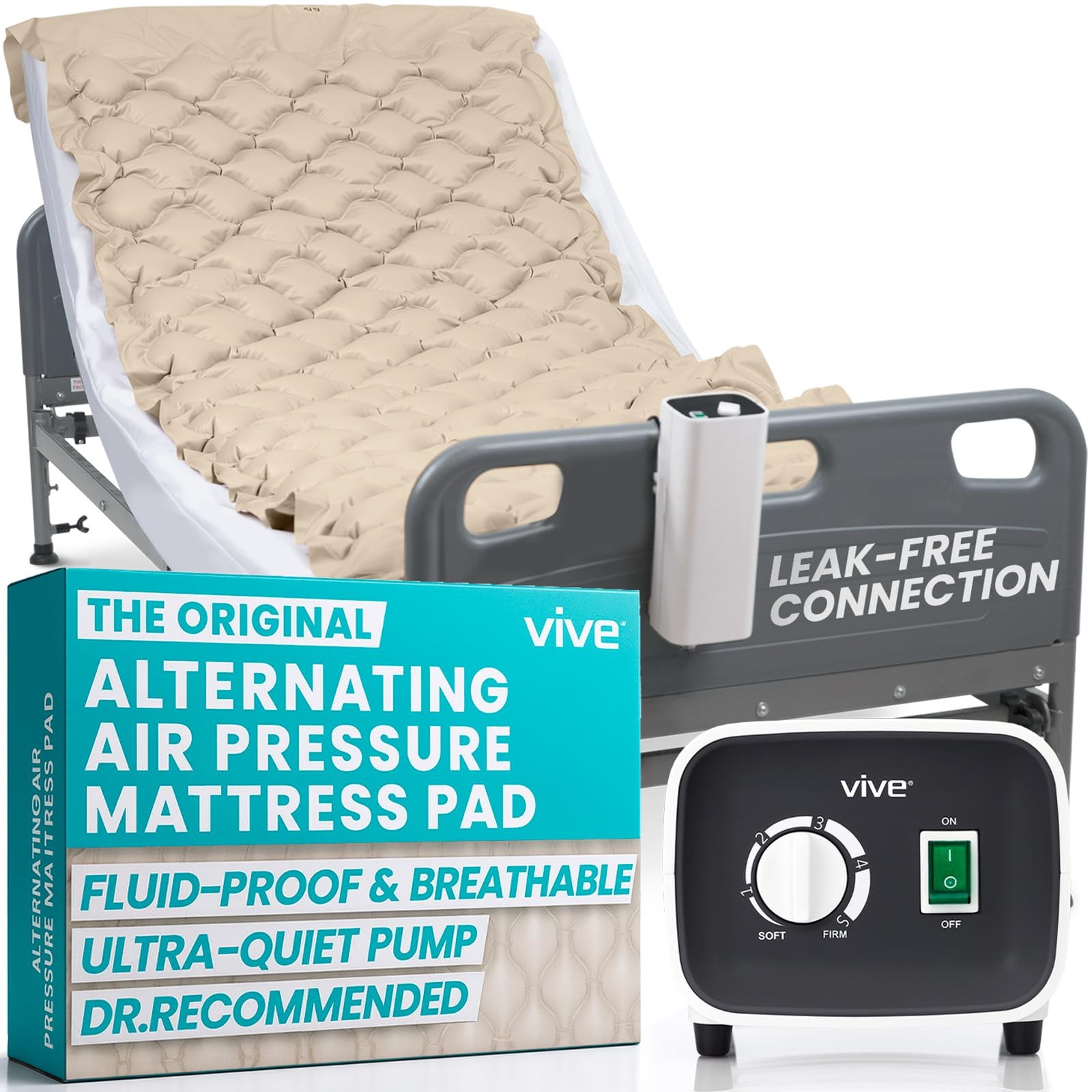 Vive Alternating Air Pressure Mattress Pad - The 36” W x 78” L, Beige