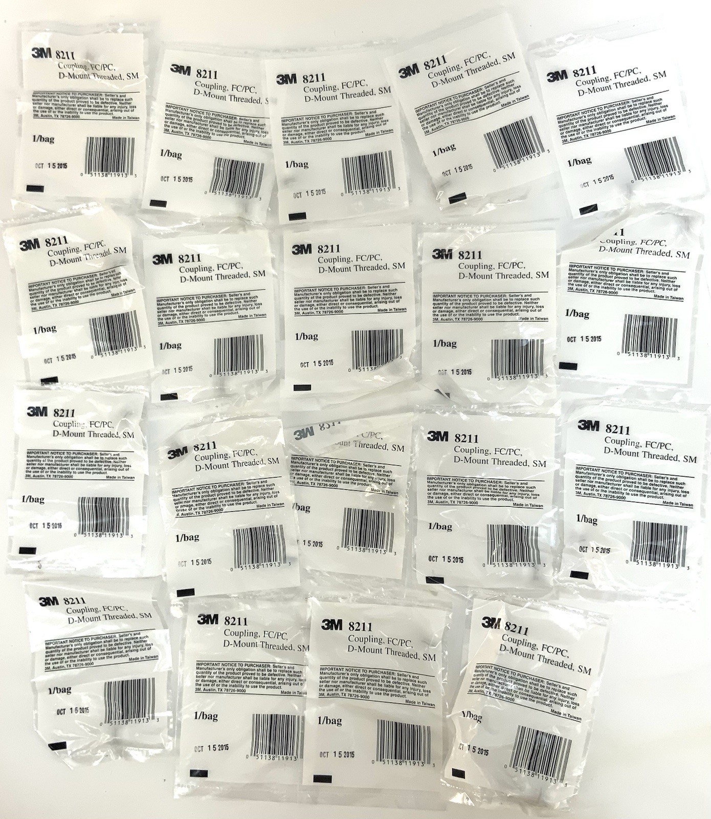 19 NEW 3M Fiber Optic Coupling Model: 8211  FC/PC D-Mount Threaded SM Adapter