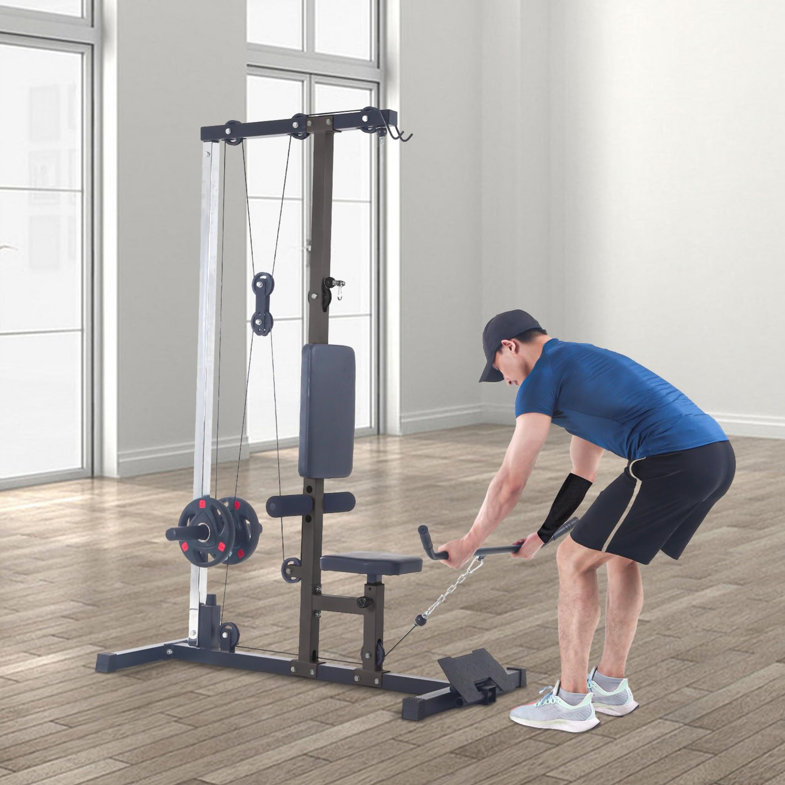 Lat Pull Down Machine System Workout Equipment w/ Seat & Knee Support 500LB
