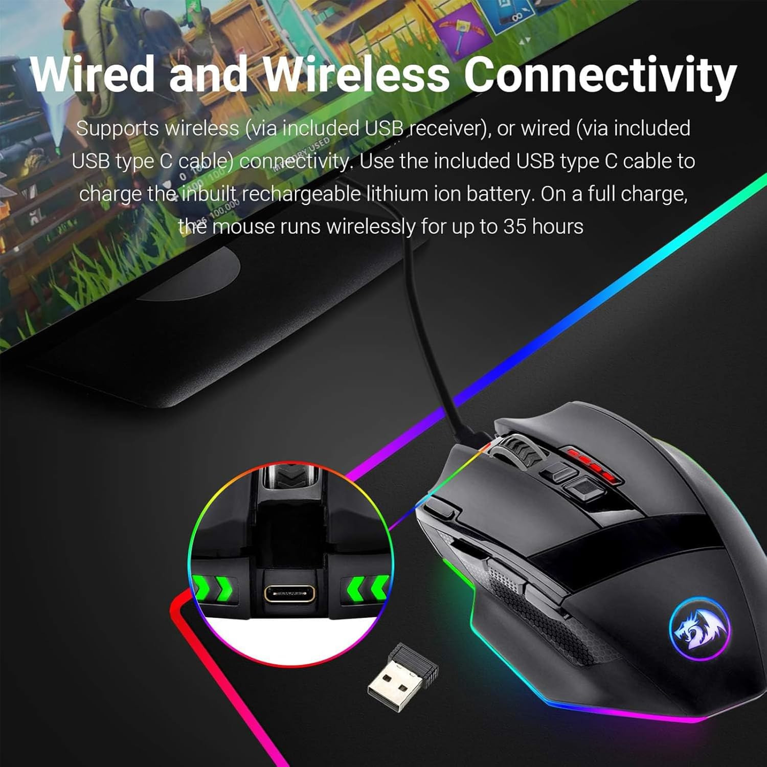 M801 Wireless Gaming Mouse, RGB Gaming Mouse with MMO 9 Programmable Macro Editi