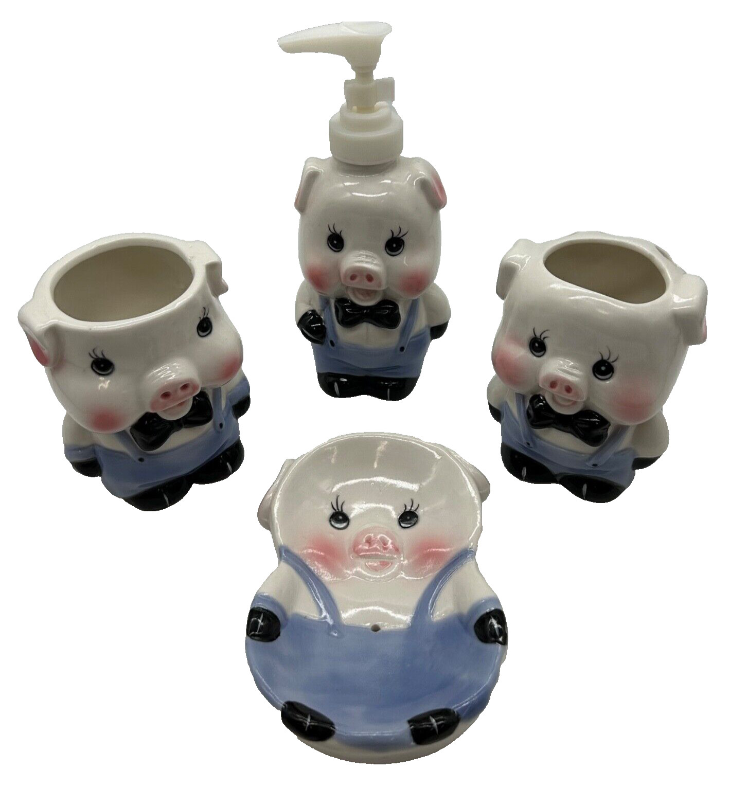 Pig Themed Bathroom set - Soap Pump, Holders & Tray, 4 Piece Ceramic Decor