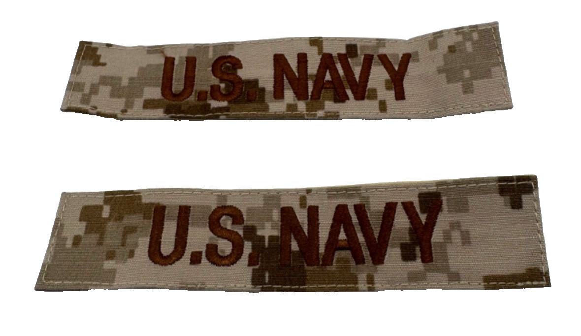 2 ea. USN US Navy Embroidered Nametape AOR1 Desert Camo Hook & Loop Patch