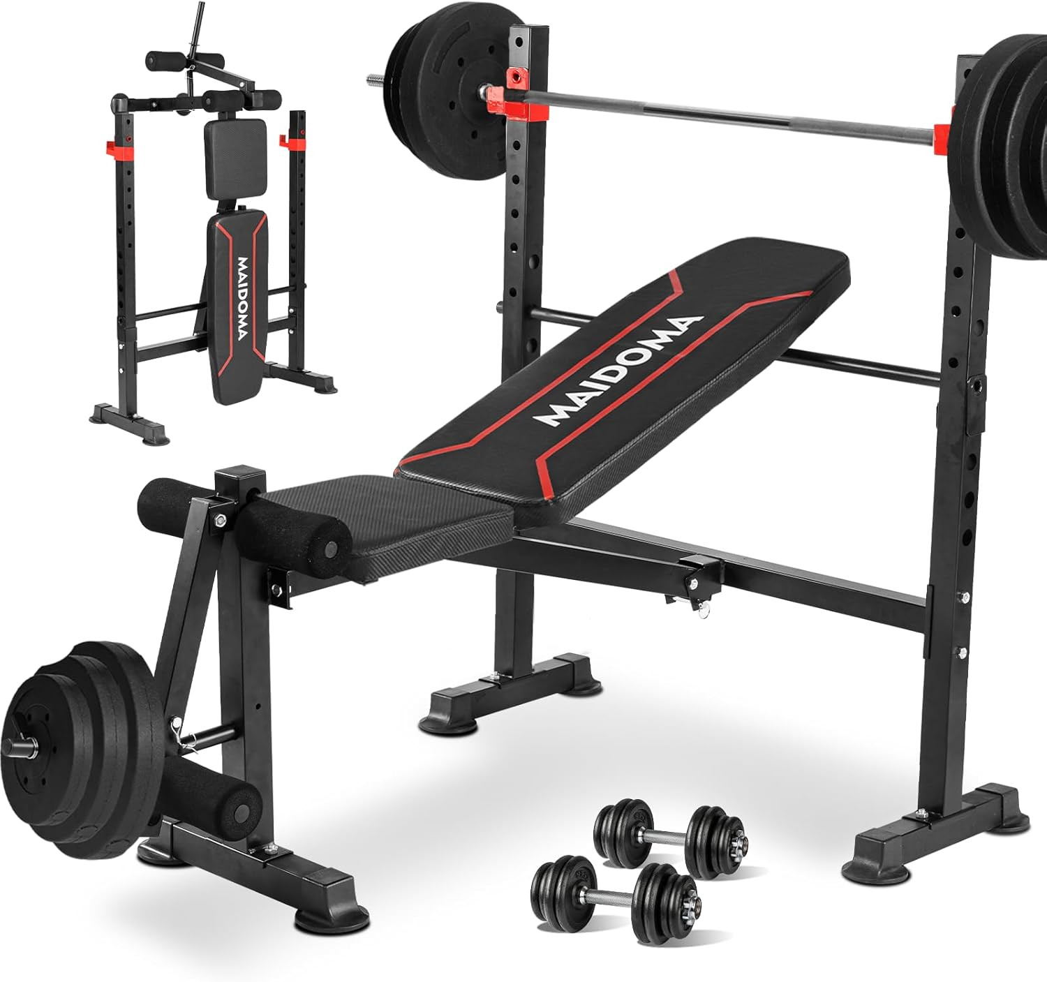 1500LBS Weight Bench Set with Leg Extension, Curl, Bench Press & Barbell Rack