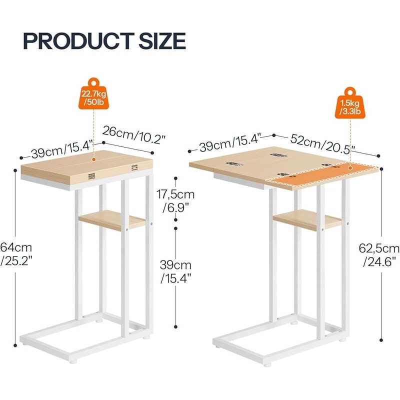 Foldable C Shaped End Table Multifunctional Couch Side Table Living Room New