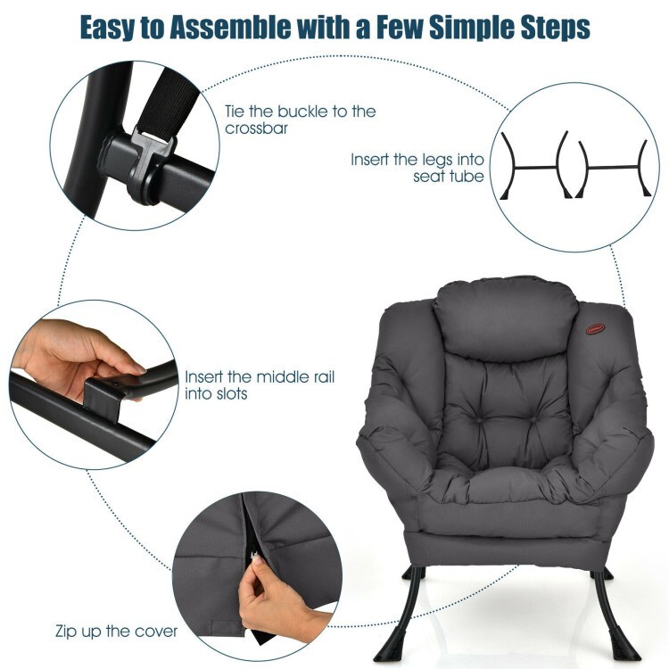 Modern Lazy Sofa Chair Accent Chair Armchair with Steel Frame and Side Pocket