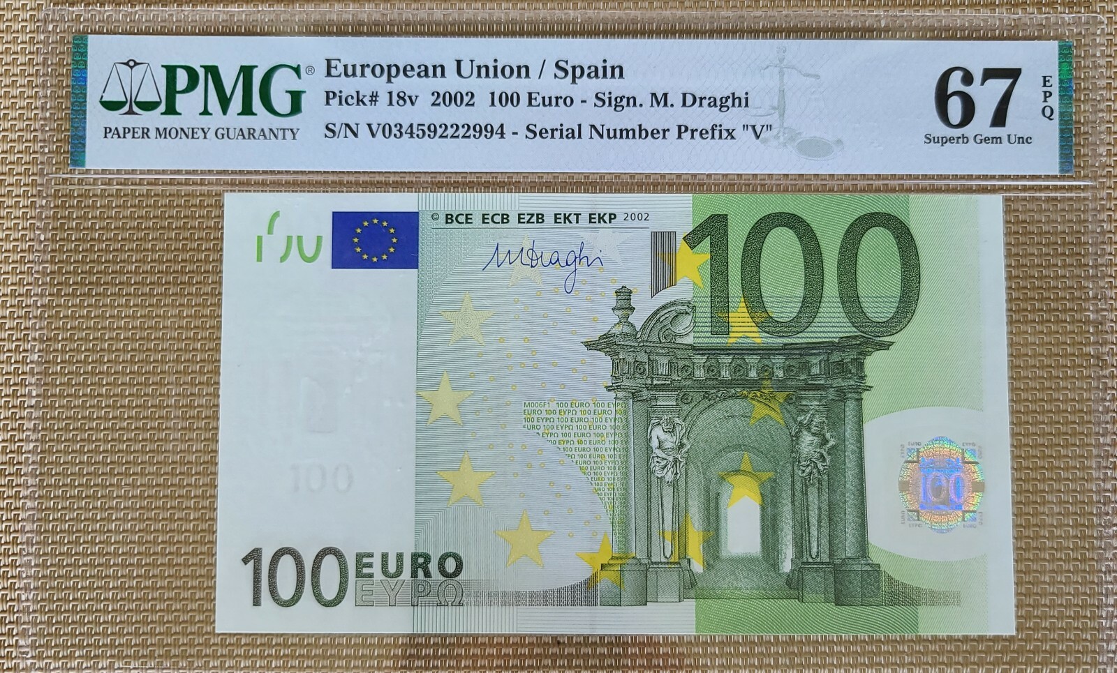 European Union / Spain 100 Euro 2002 P18v UNC / PMG Superb GEM67EPQ