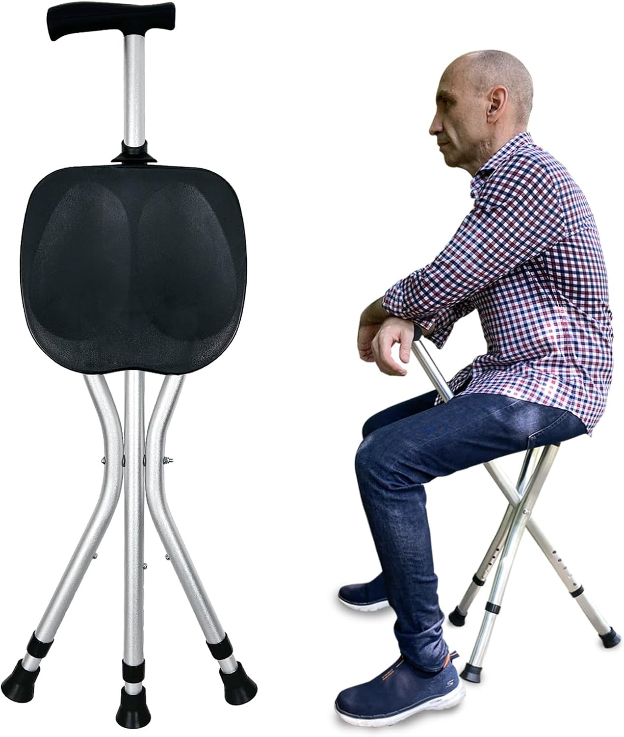 Baston Plegable Ajustable Portatil Con Asiento Para Mayor Durabilidad Al Caminar