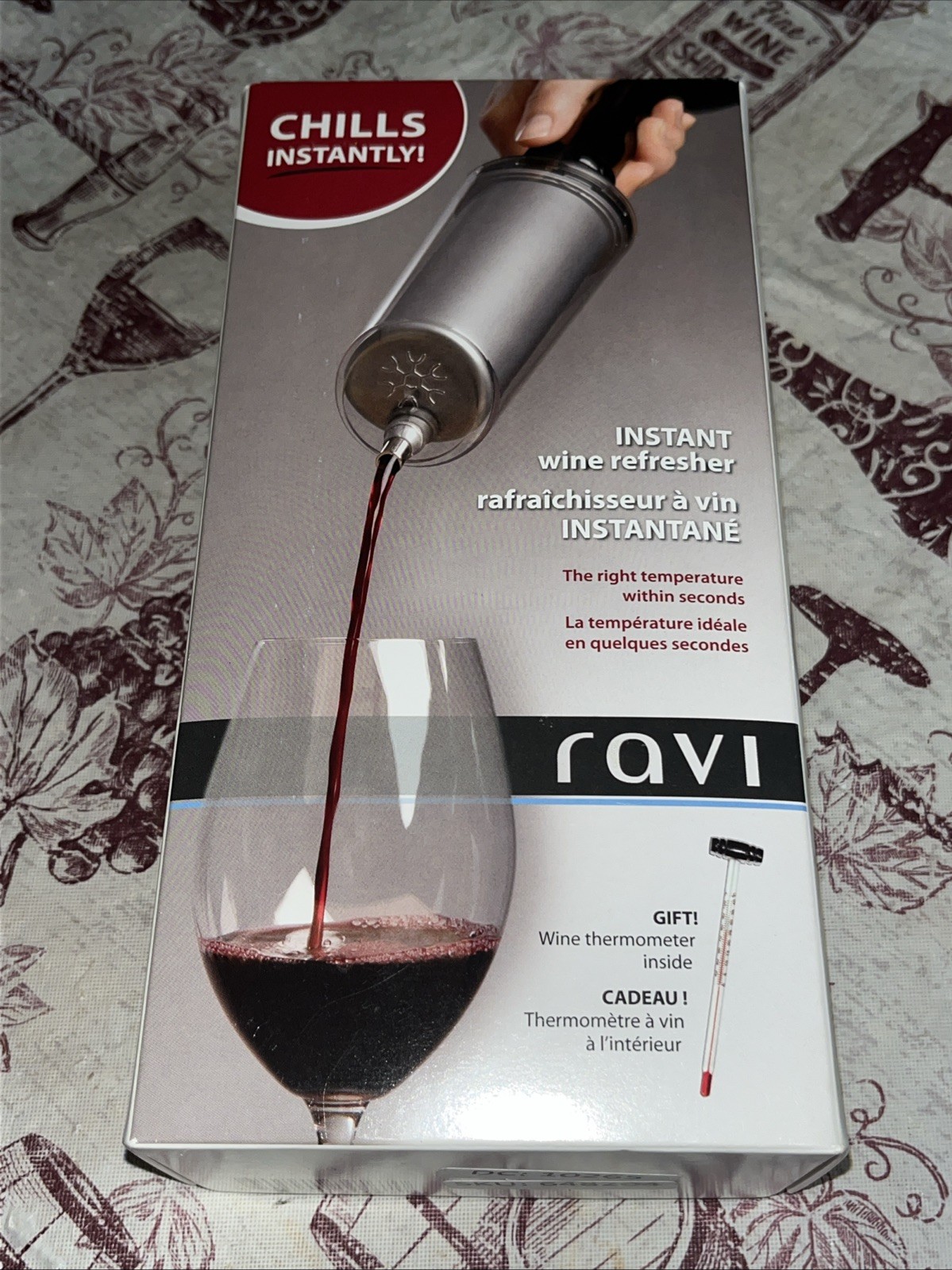Ravi Instant WINE CHILLER Cooler Refresher W/ Bonus Thermometer Preowned In Box