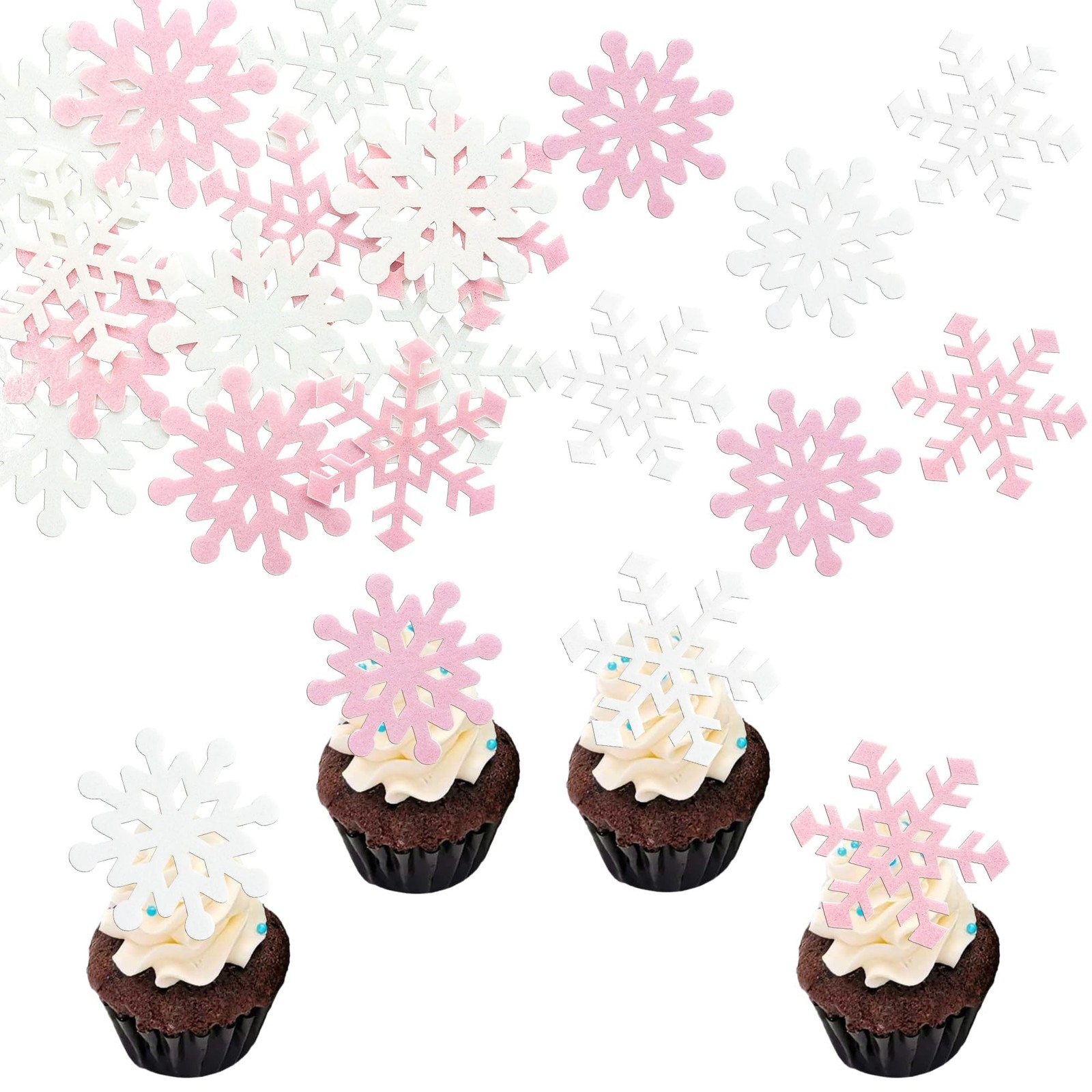 Gyufise 60Pcs Edible Snowflakes Cupcake Toppers - Snowflake Cake Decorations ...