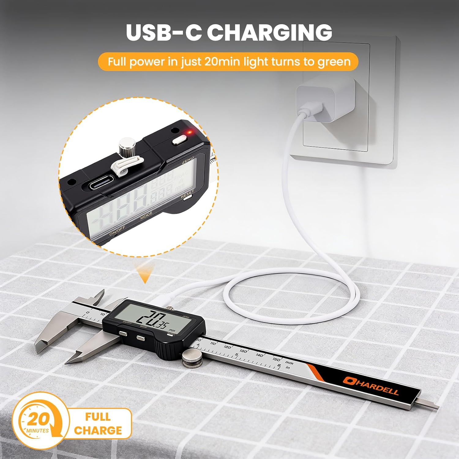Digital Caliper Rechargeable, Calipers with Reset Setting, Caliper Measuring Too