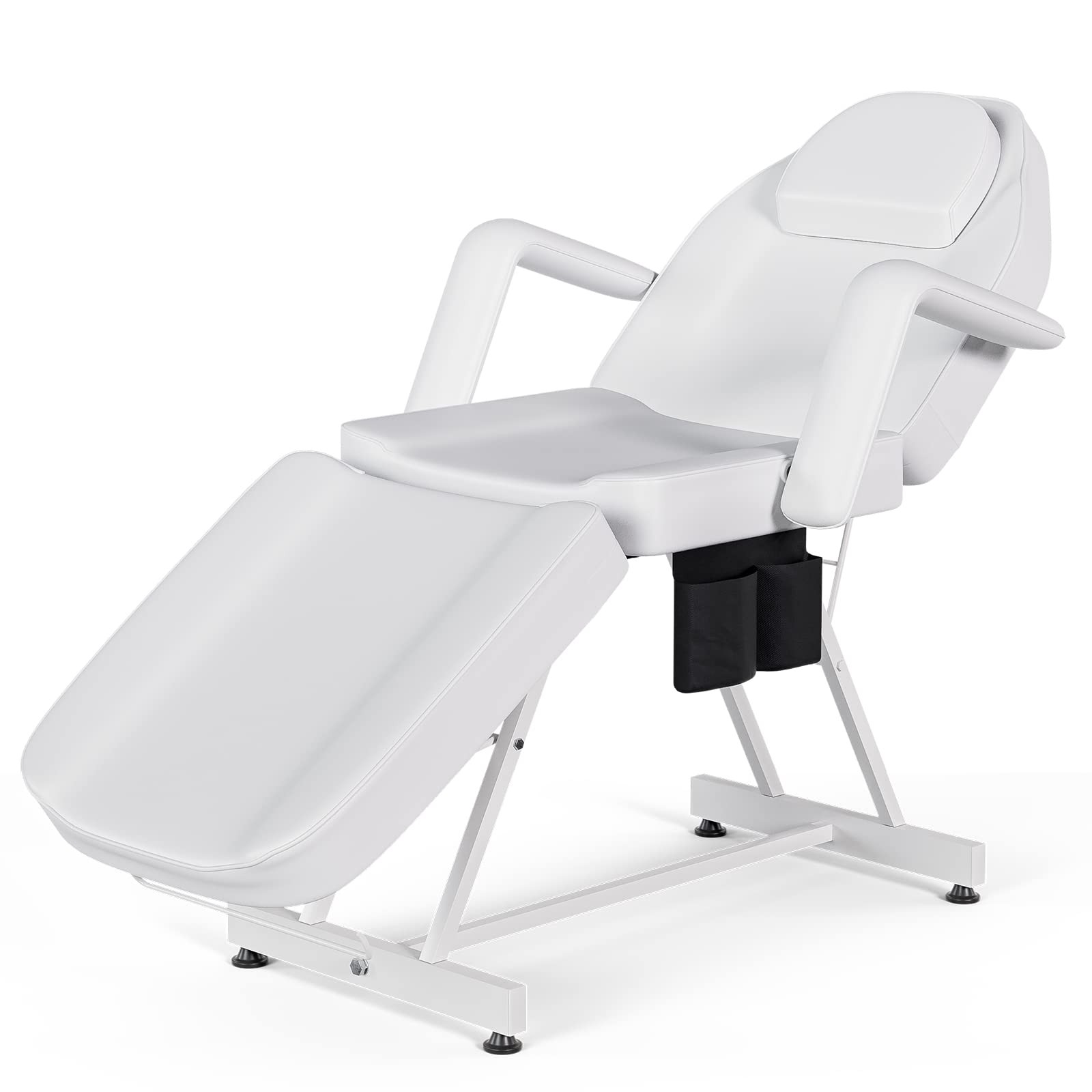 Tattoo Bed Chair Massage Table with Storage Pocket Towel Hook 3 Section White