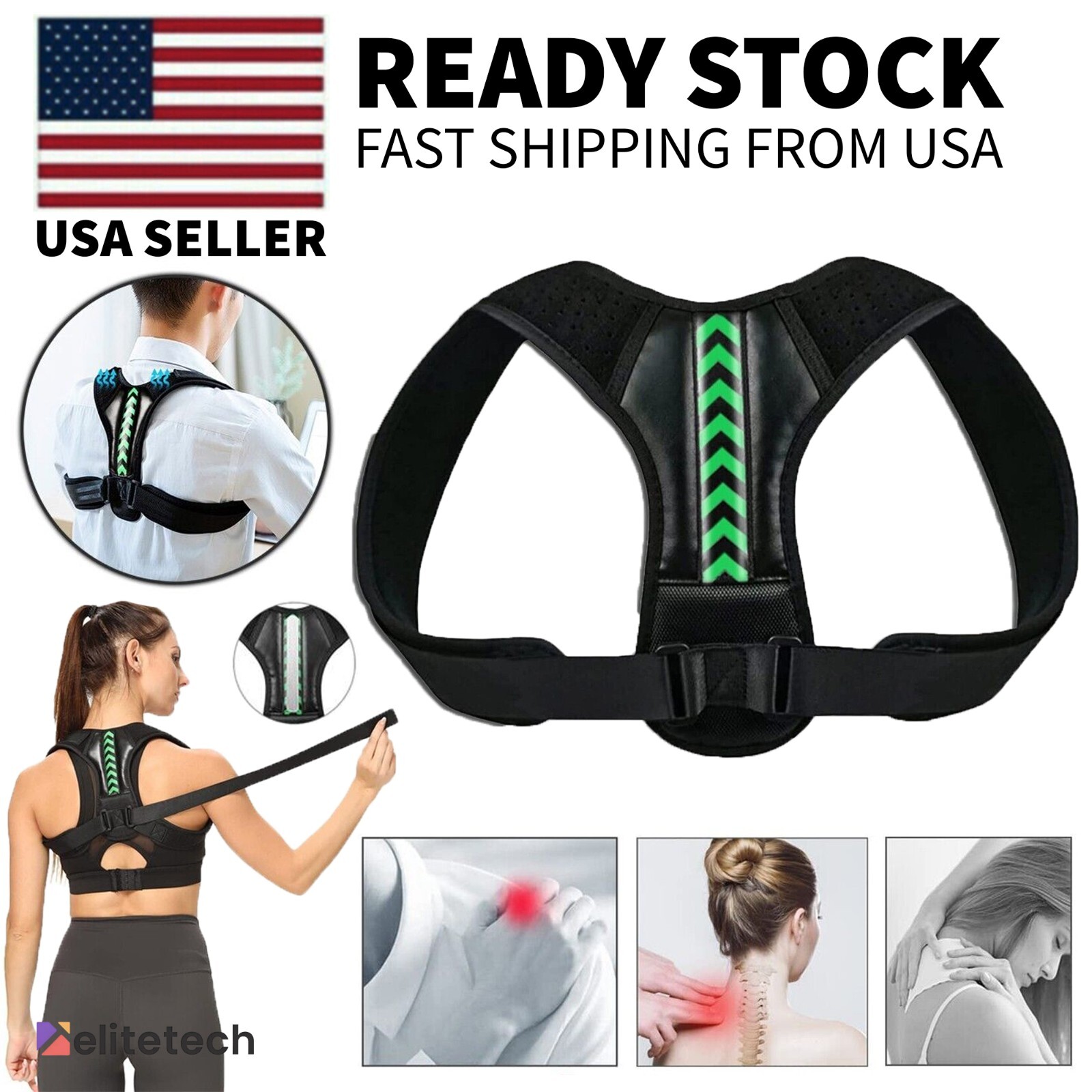Shoulder Support Adjustable Back Pain Support Posture Corrector Brace Belt Strap