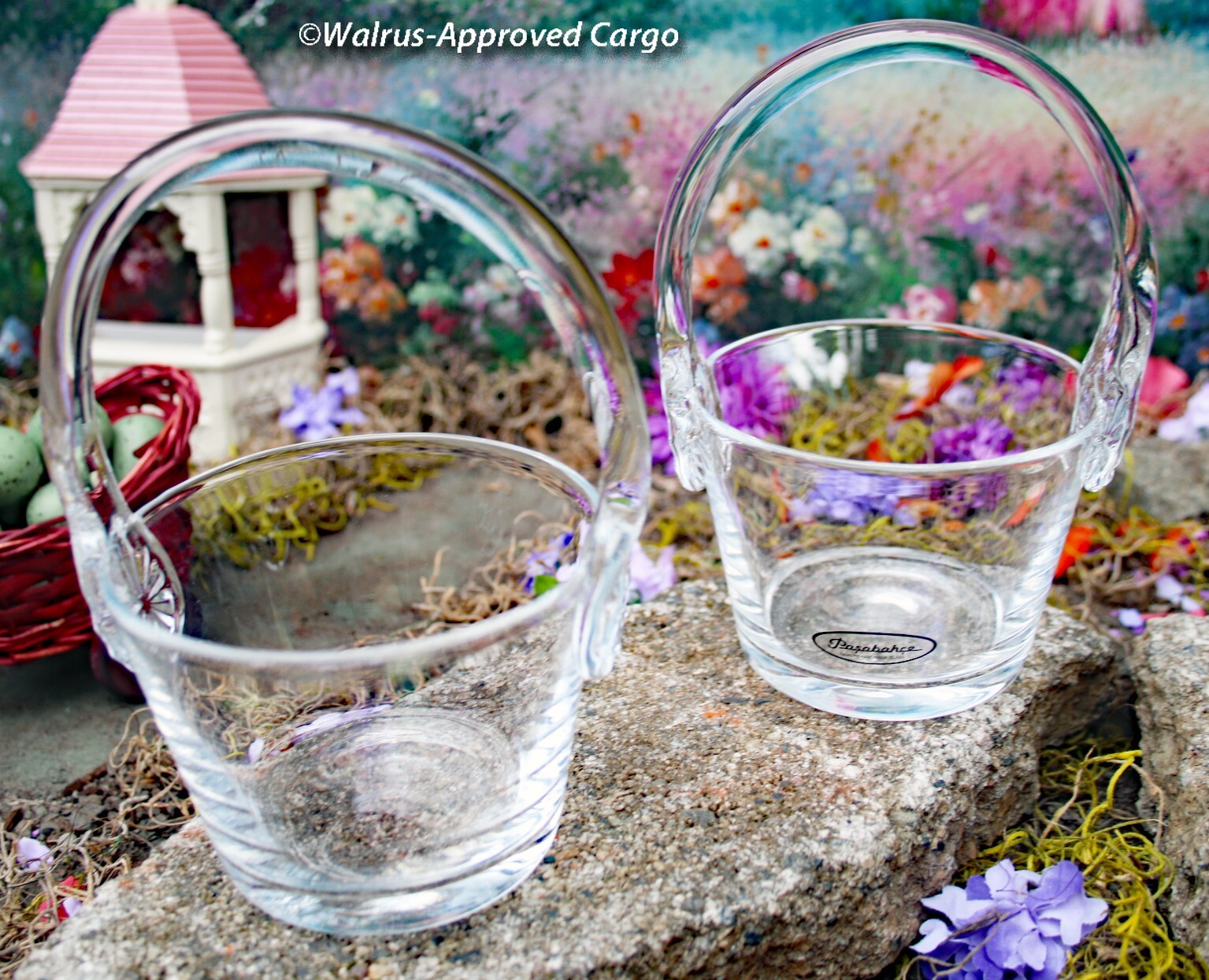 CRATE & BARREL GLASS EASTER BASKETS (3) -NEW- CLEARLY, A GOOD SPRINGTIME CHOICE!