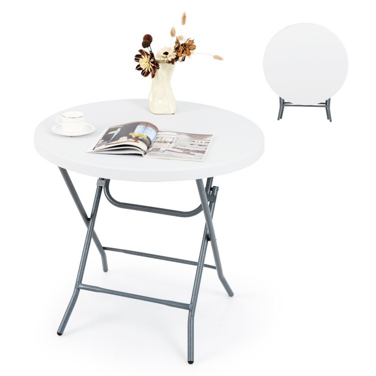 32" Outdoor Folding Portable Round Dining Table Picnic Table w/Thick Table Top