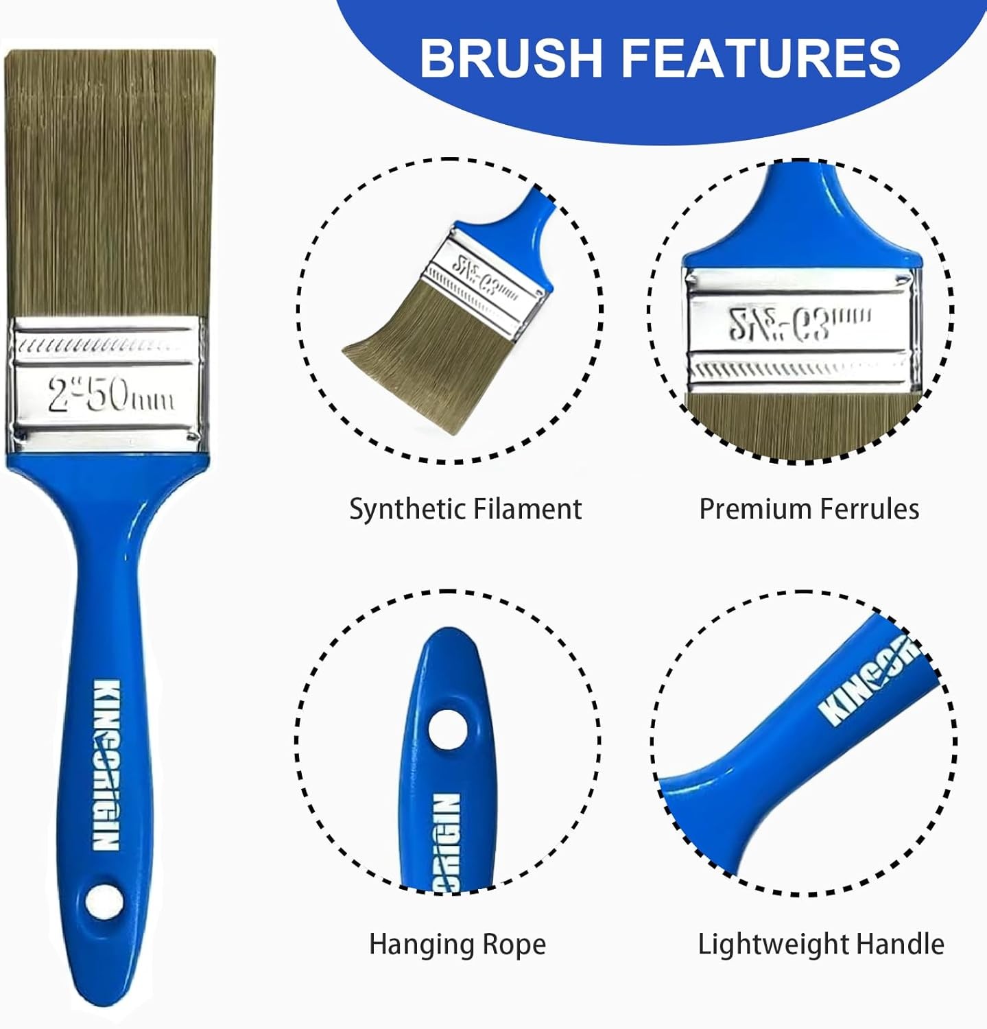King Origin Versatile Paint Brush Set, 3 Pack, 2 Inch Paint Brushes, Small Paint