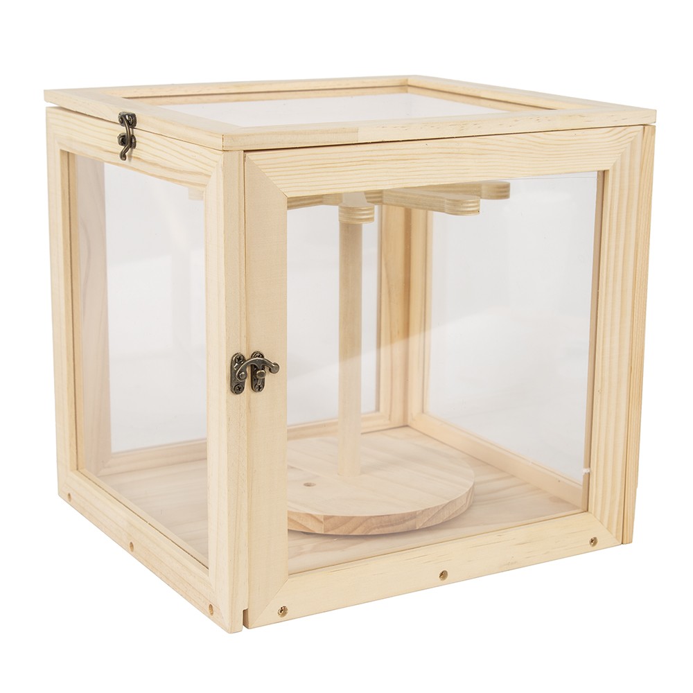 Rotating Clear Wooden Display Case Doll Hanging Storage Display Stand Dustproof