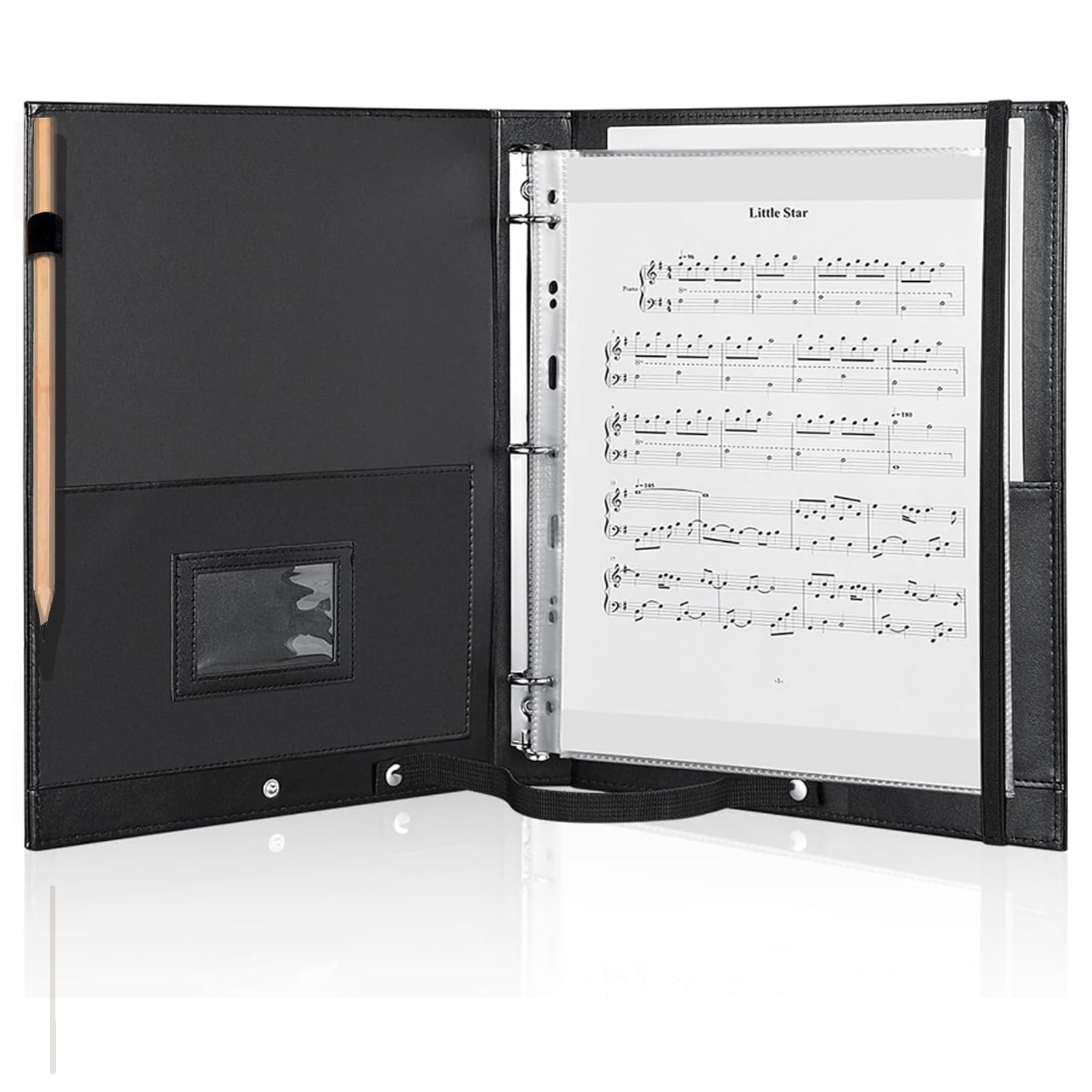 MUDOR Premium Choral Muisc Folder, PU Choir Folder with Hand Strap and Black