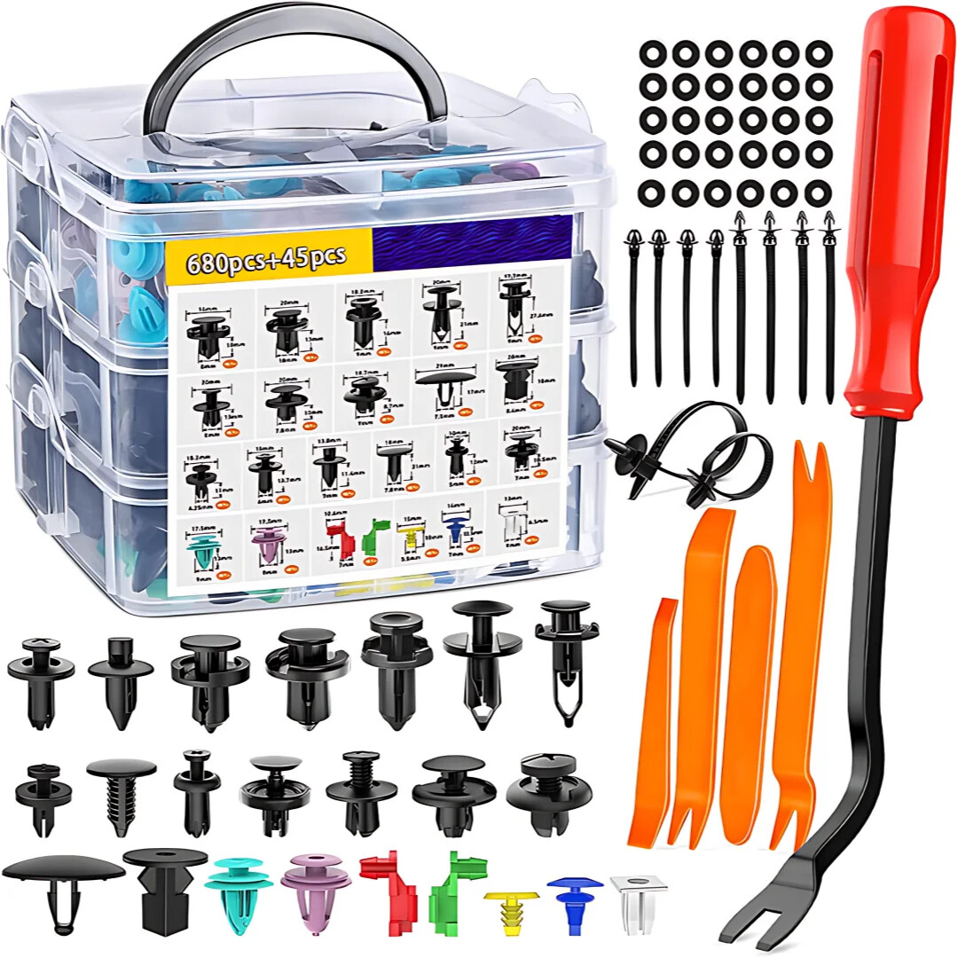 680/725PCS Automotive Clips Universal Bumper Screws Rivets Boxed Fastener Sets