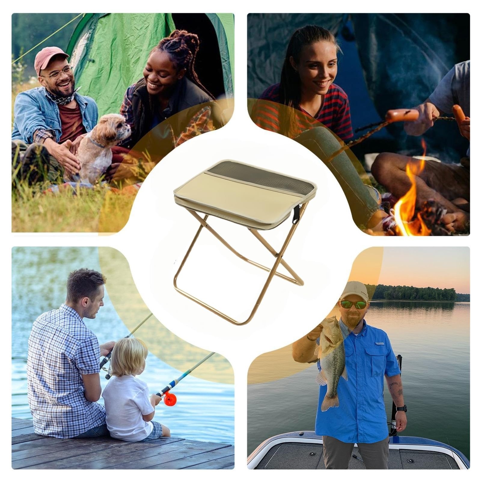 11.5" Portable Folding Camp Stool with Side Pocket, Lightweight Foldable Camp...