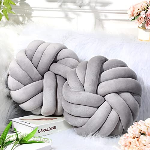 2 Pcs Decorative Pillows 14 x 14 Inch Throw Knot Pillow for Couch Bedroom Gray