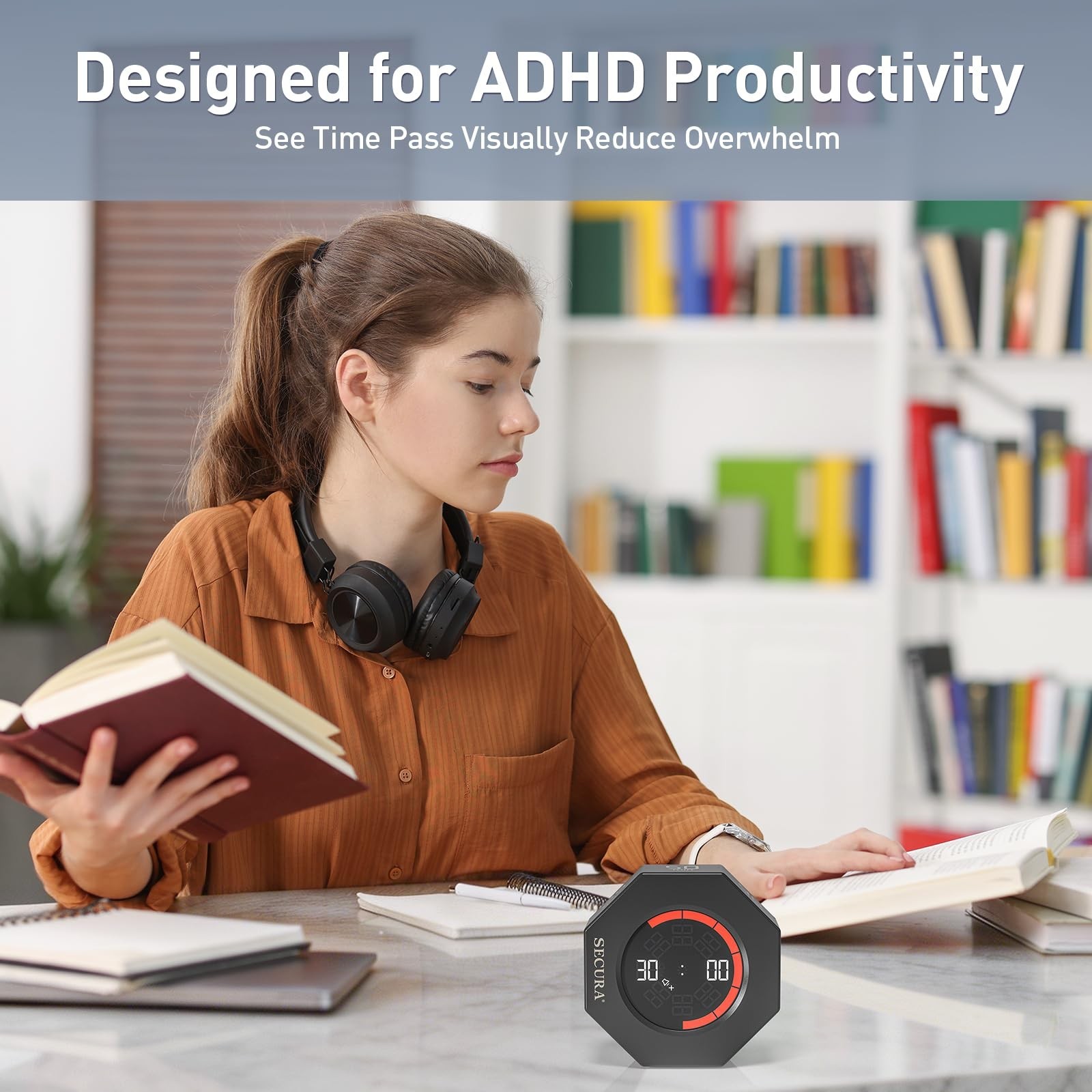 Secura Pomodoro Timer for ADHD & Productivity, Flip Cube Timer with 7 Presets...