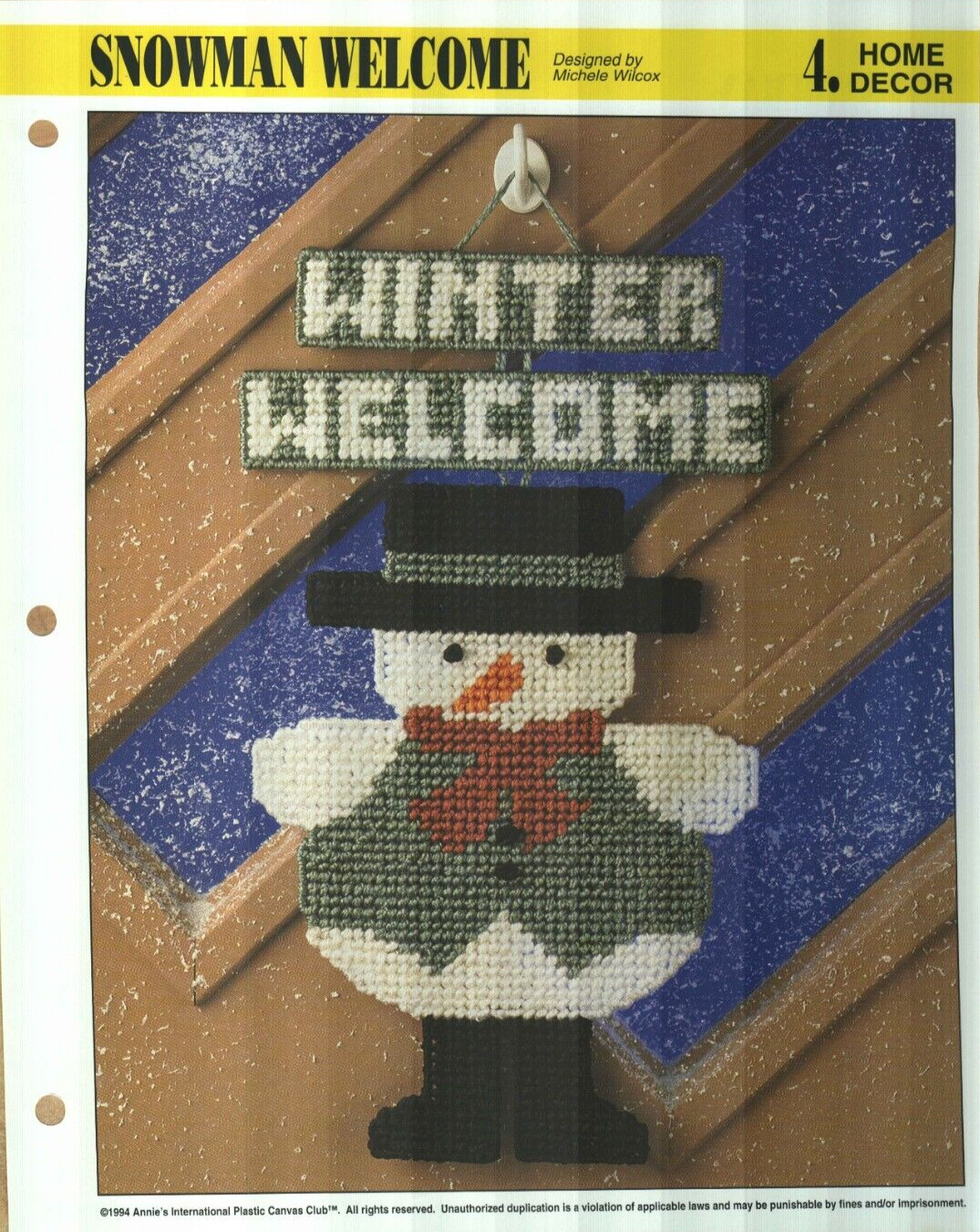 NEW SNOWMAN WELCOME SIGN CHRISTMAS ANNIE'S PLASTIC CANVAS PATTERN INSTRUCTIONS