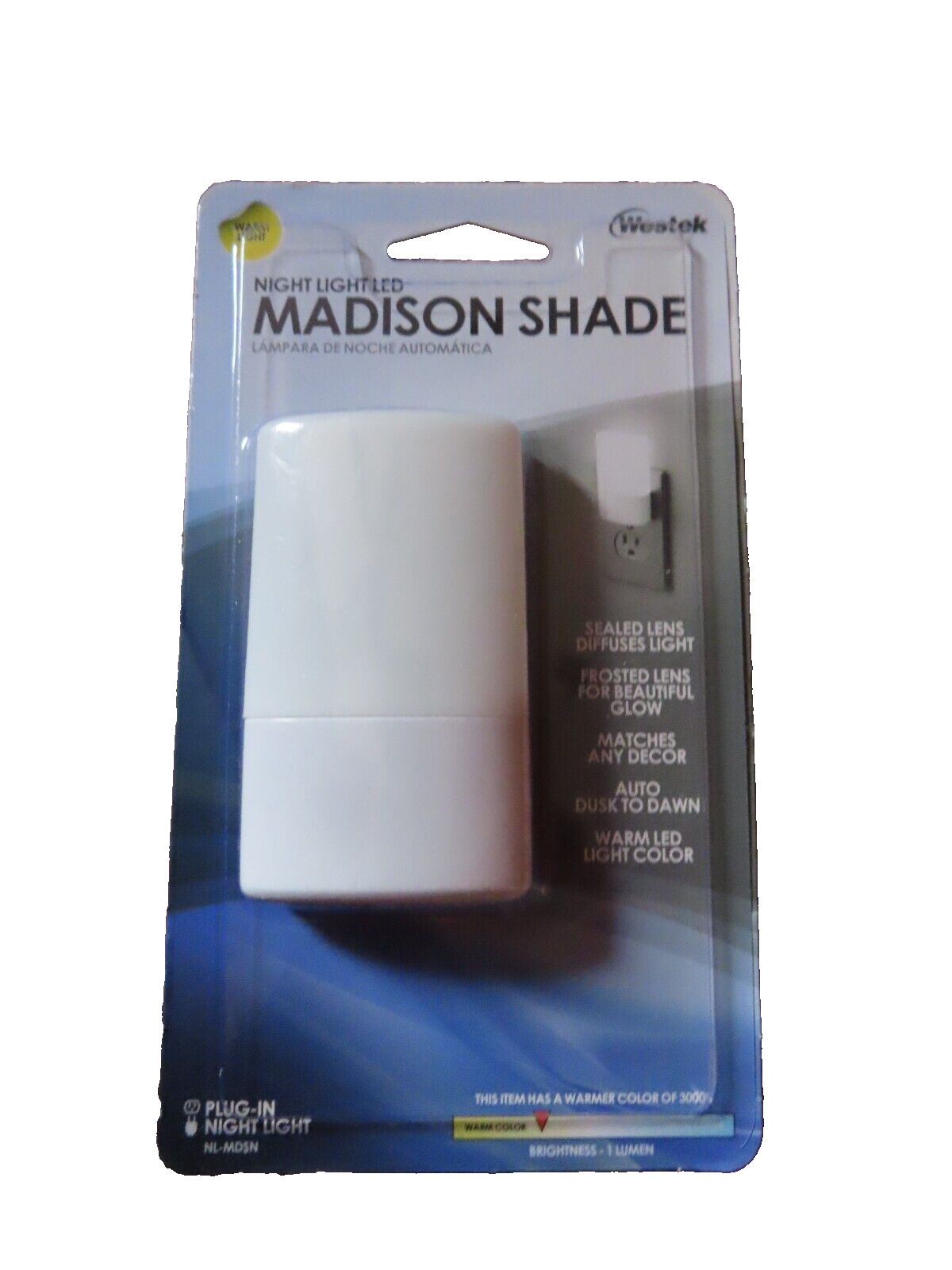 Westek Night Light LED Madison Shade Sealed lens diffuses light #NL-MDSN   NEW