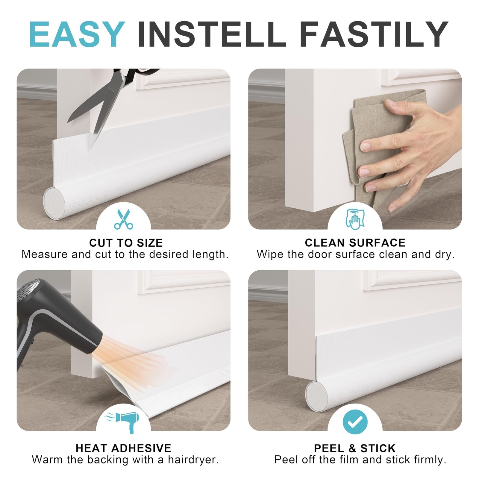 Door Draft Stopper Bottom One Sided Door Draft Blockers，37" Cutable Under