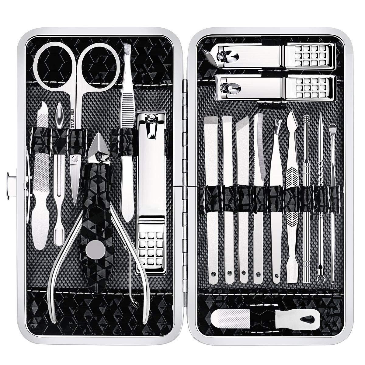 18 Pcs Yougai Manicure Kit Stainless Steel Nail Care GroomingSet withLeatherCase