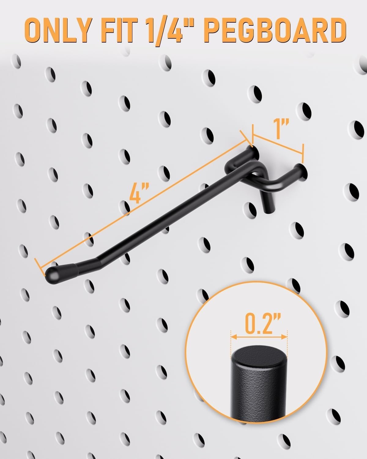 Heavy Duty 1/4 Inch Pegboard Hooks - 60 Pack Adjustable Tool Storage Solution