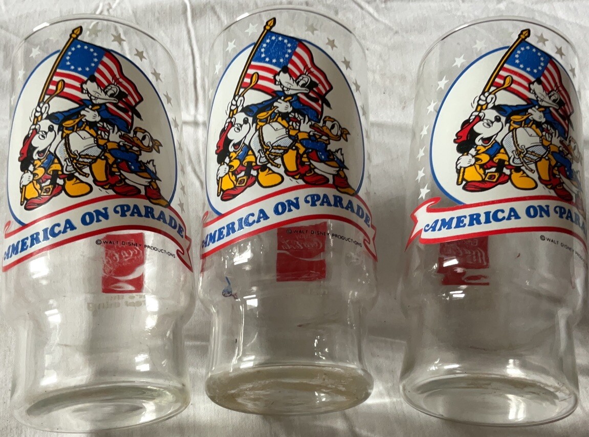 VINTAGE COCA- COLA WALT DISNEY PRODUCTION DRINKING GLASSES 3 PIECES