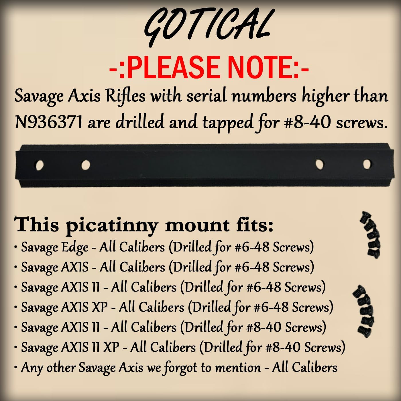 Compatibility Picatinny Rail Mount Built Specifically for Savage Axis/Axis Ii/Ed