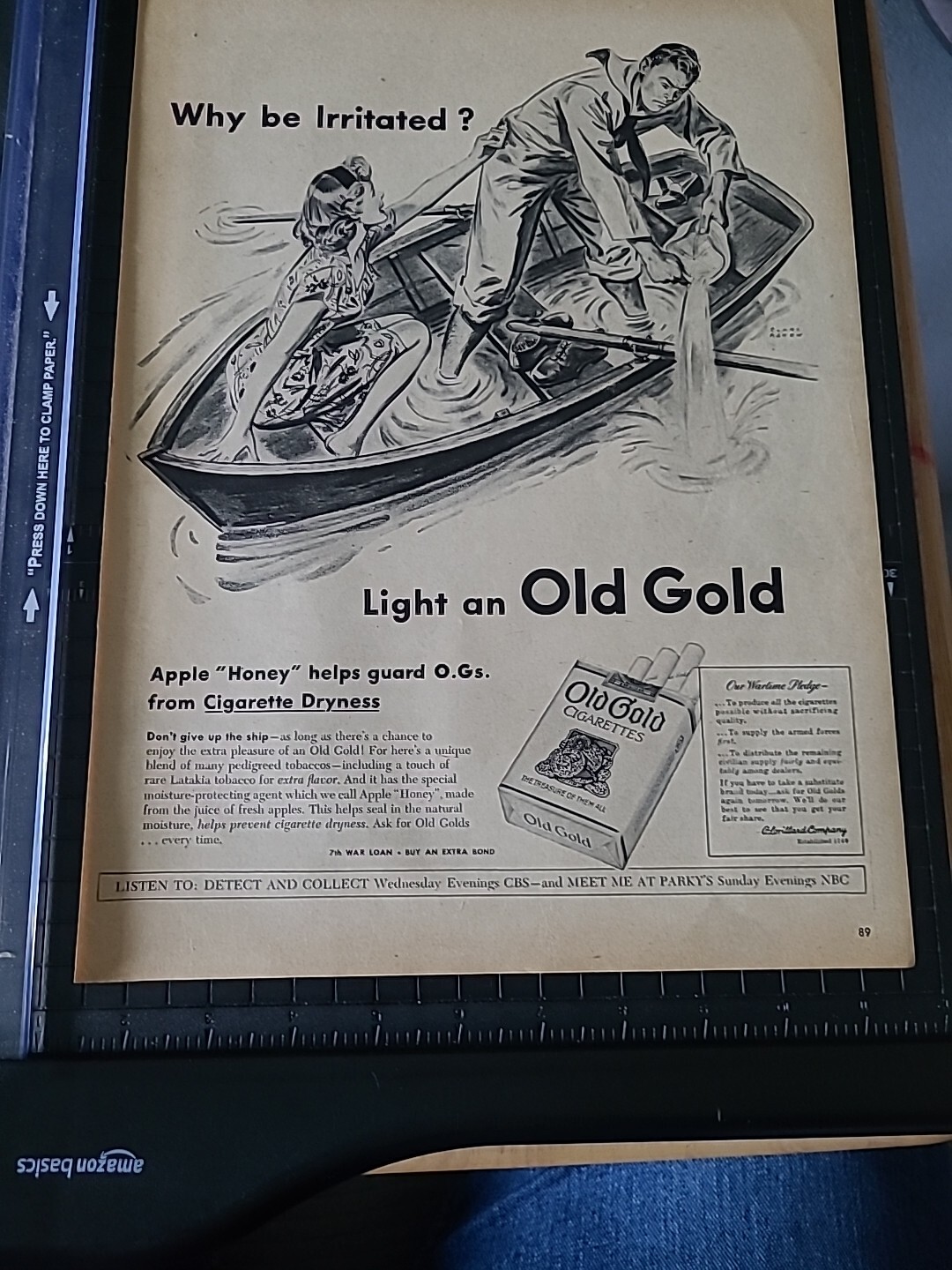 1945 Old Gold Cigarettes Why be Irritated Sailor  Vtg Print Ad 10x14
