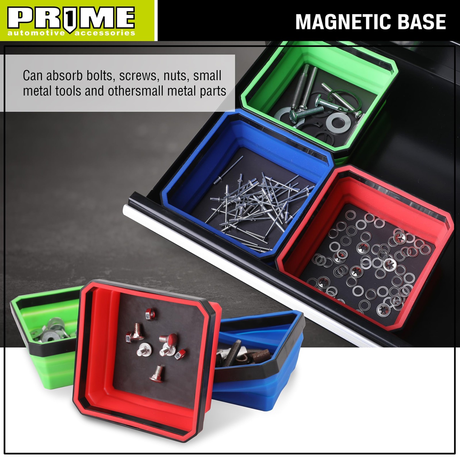 PR1ME Collapsible Magnetic Parts Tray Set, Foldable Basic Trays