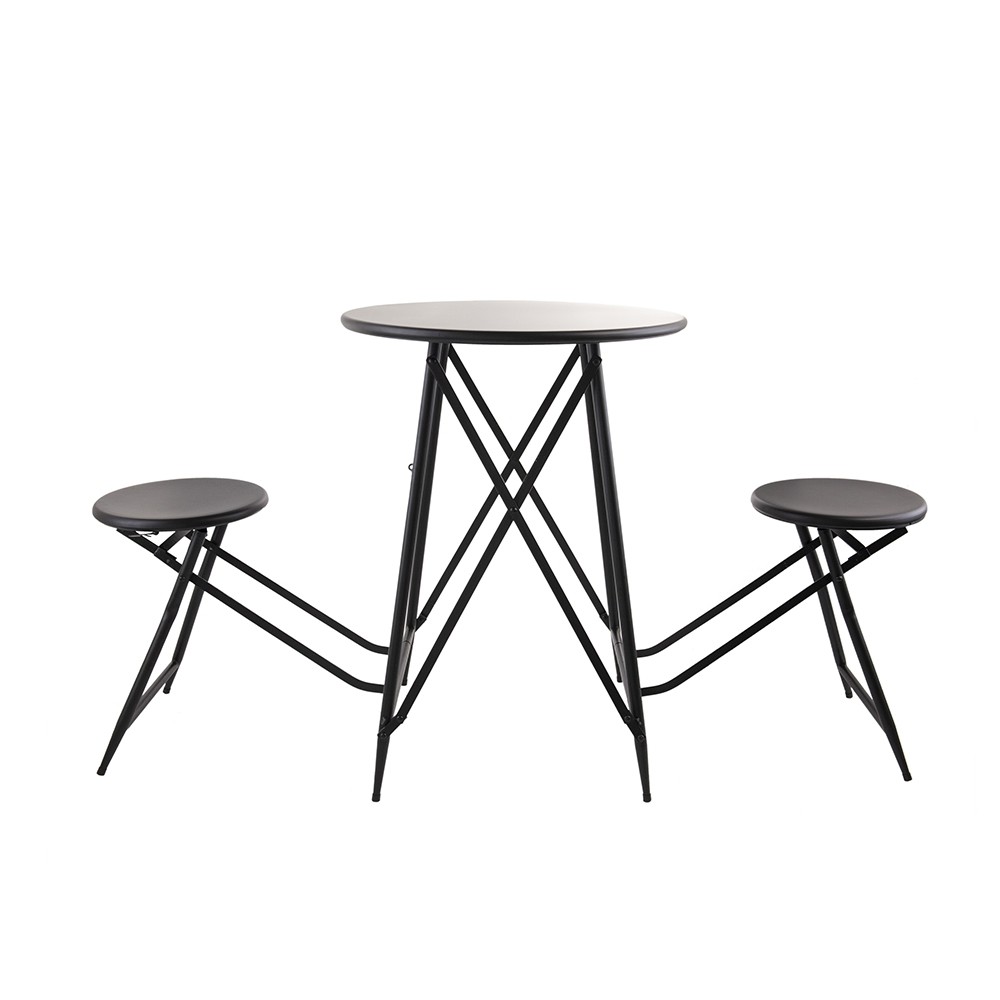 60.83x24x32.3" Black Stowable Side Table and Two Seats