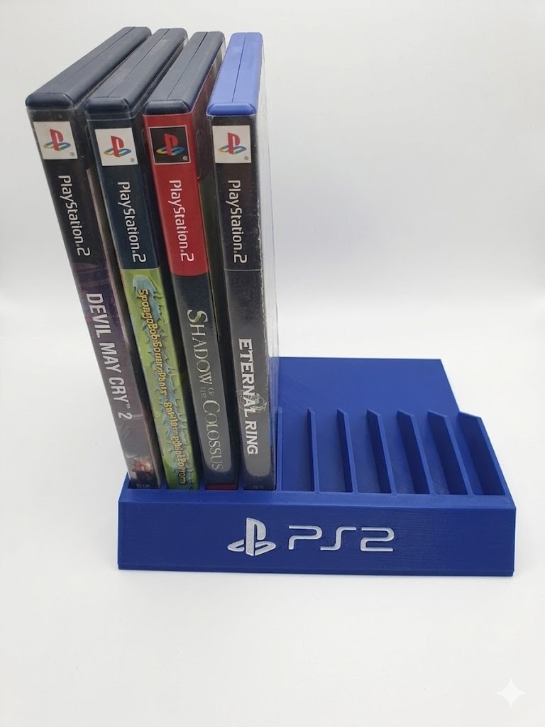 Blue PlayStation Holder Holds 10 Games Sony Game Storage Display PS2 Desktop DVD