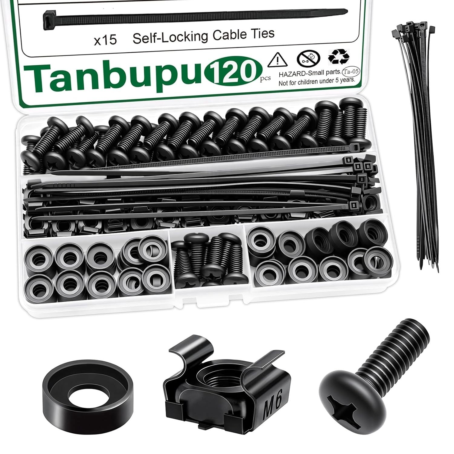 120PCS M6 Rack Mount Cage Nuts Screws Washers & Cable Ties Server Rack Kit
