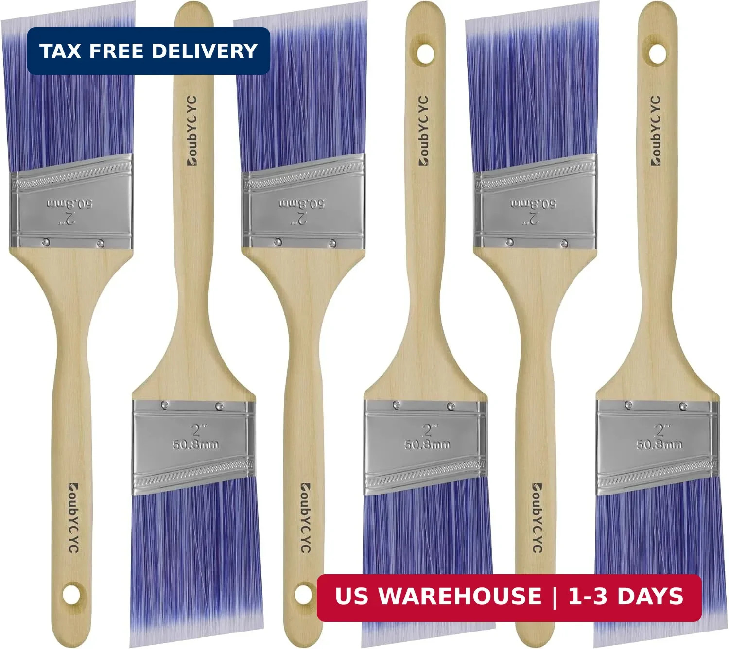 Paint Brushes - 6 Pack, 2" Angle Brushes, Paint Brush Set, Paint Brushes for Wal