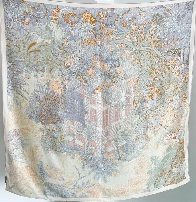 Pure 70% Cashmere 30% Silk Wrap Scarf Garden Flowers Double Face Print Shawl 53"