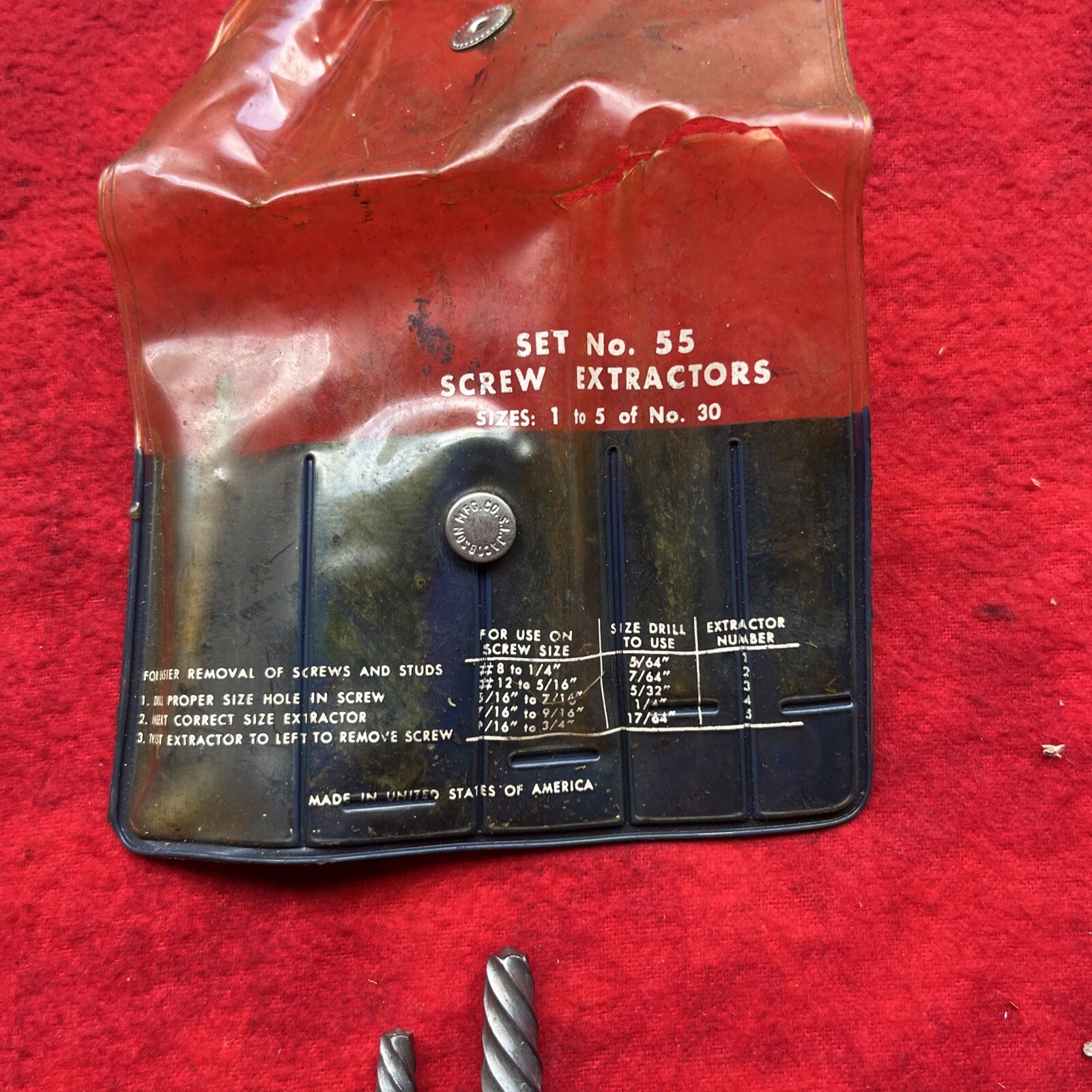 VINTAGE SET NO. 55 SCREW EXTRACTORS - 2 PCS #4 and #5 - USA (t73)