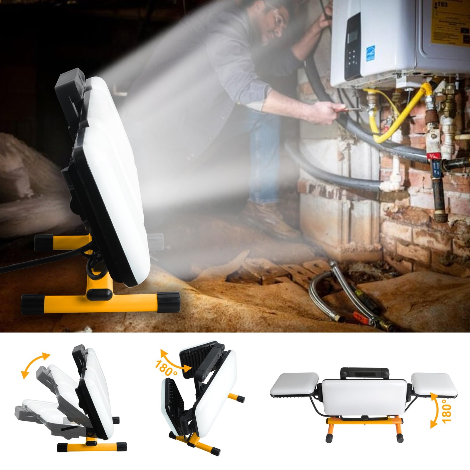 LED Work Lights with Stand, 11000 Lumen Foldable Work Light IP65 Waterproof O...