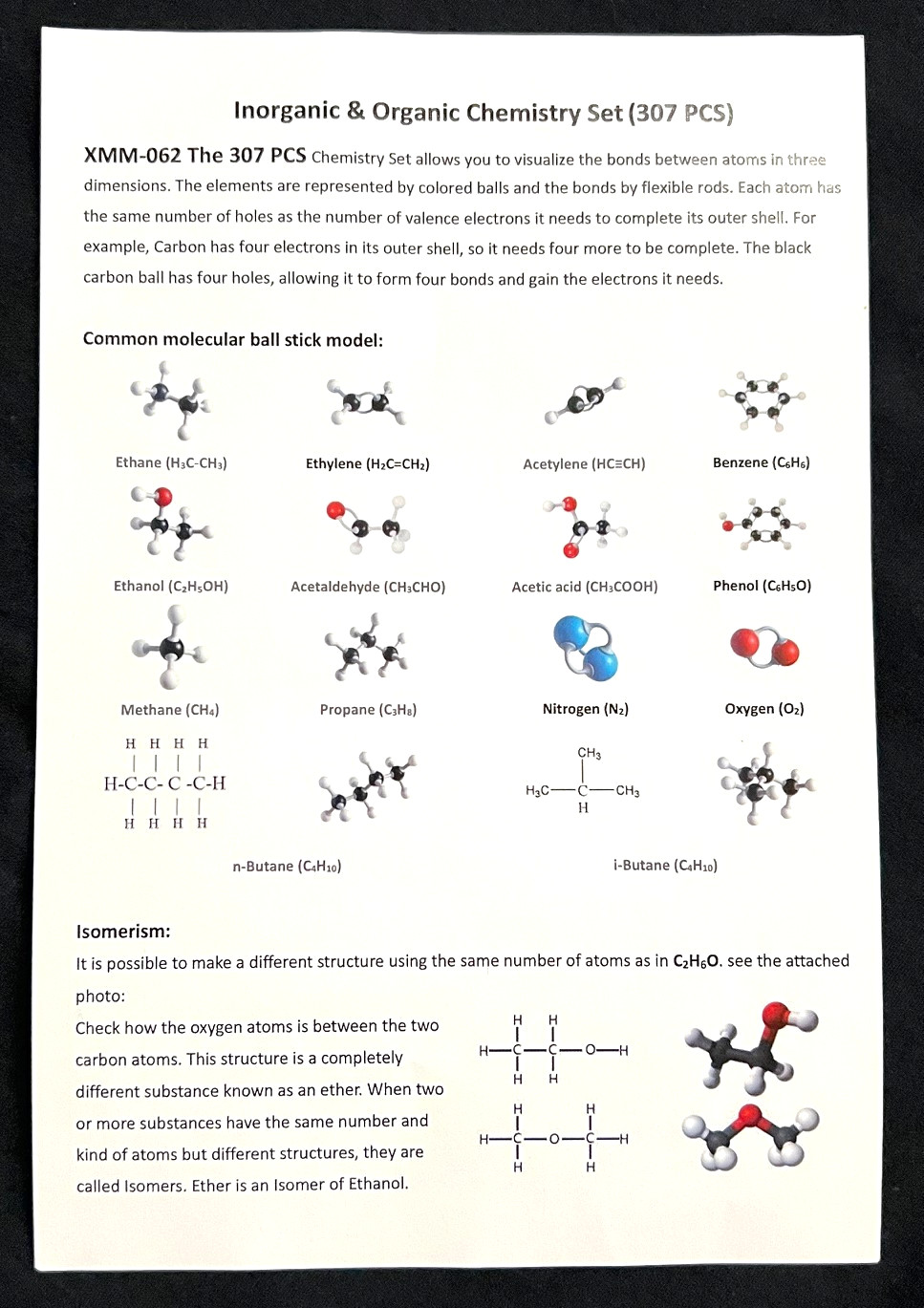 High School to College - INORGANIC & ORGANIC CHEMISTRY MODEL KIT (307 pieces)