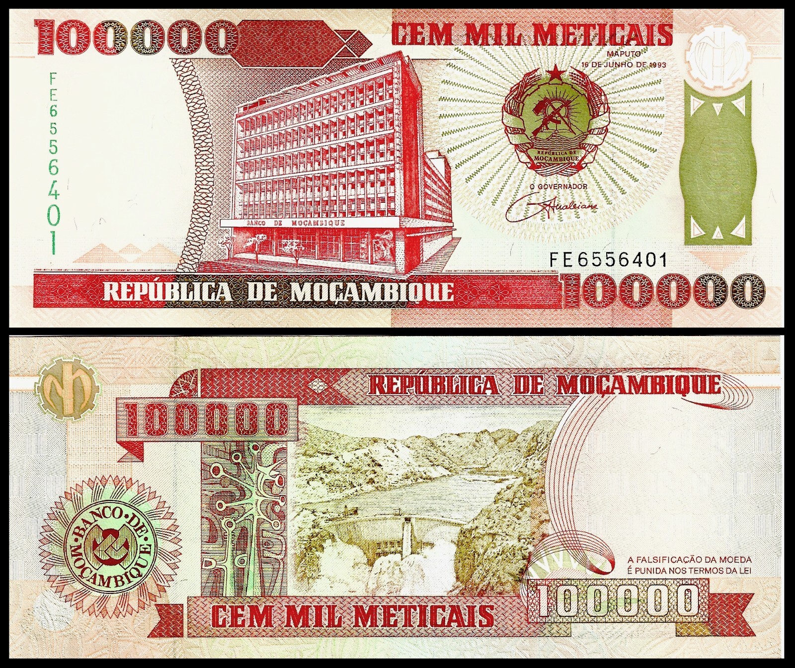 MOZAMBIQUE 100,000 METICAIS 1993 P 139 UNC